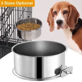 Stainless Steel Dog Bowl Pets Hanging Food Bowl Detachable Pet Cage Food Water Bowl With Clamp Holder (Option: M)